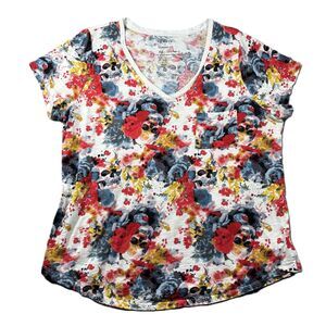 Torrid Classic Fit Tee Top Skulls Floral V-Neck Rock Punk Grunge Size 2 2X L262